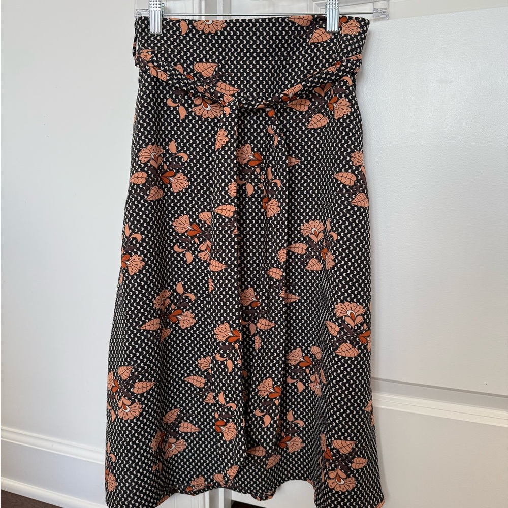 Women’s Small ROOLEE Crescent Moon Floral Midi Skirt w Elastic Belted Waist